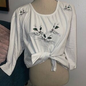 Women’s Isle XXL 100% Cotton Cat Shirt (DIY Twist Tie in Front)